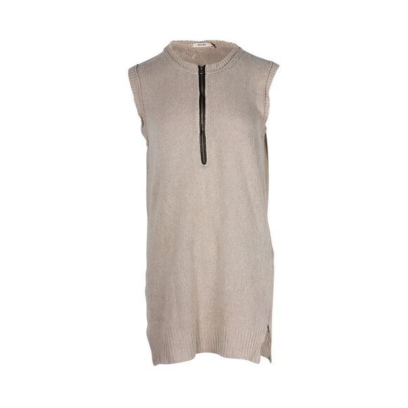 Celine Half Zip Sleeveless Knit Top in Beige Linen